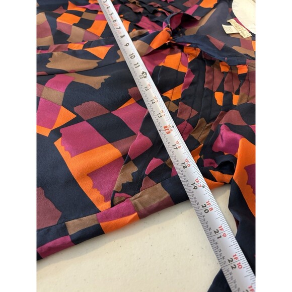 Anthropologie Silk Tunic Blouse Top M Office geometric 70s style Pleated Artsy - Picture 3 of 14
